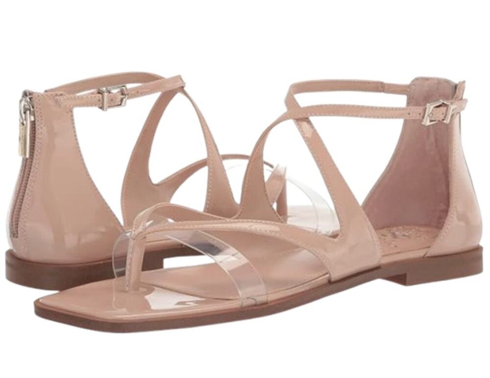 VINCE CAMUTO Women's Lomeeana Flat Sandals Size 8.5 Soft Blush Leather NWOB